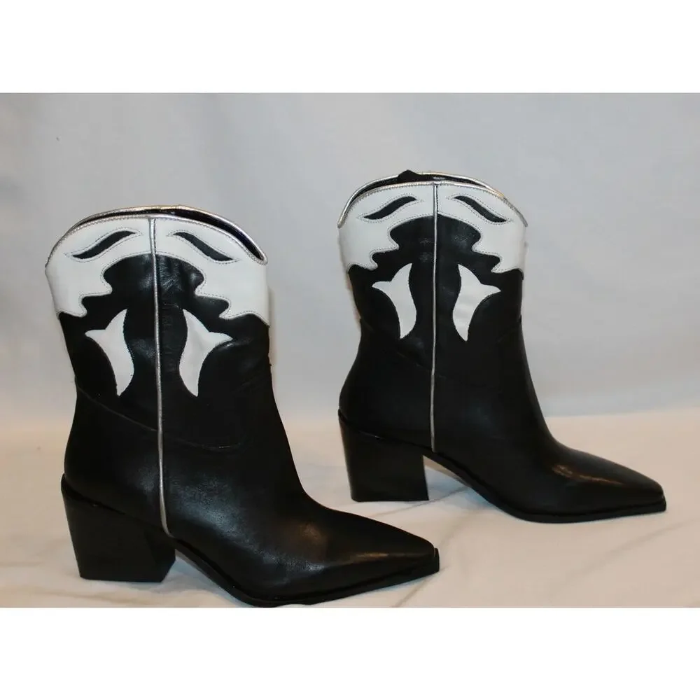 NEW‎ 42 GOLD BARTLETT LEATHER WOMEN'S COWBOY BOOTS BLACK WHITE SZ 6
